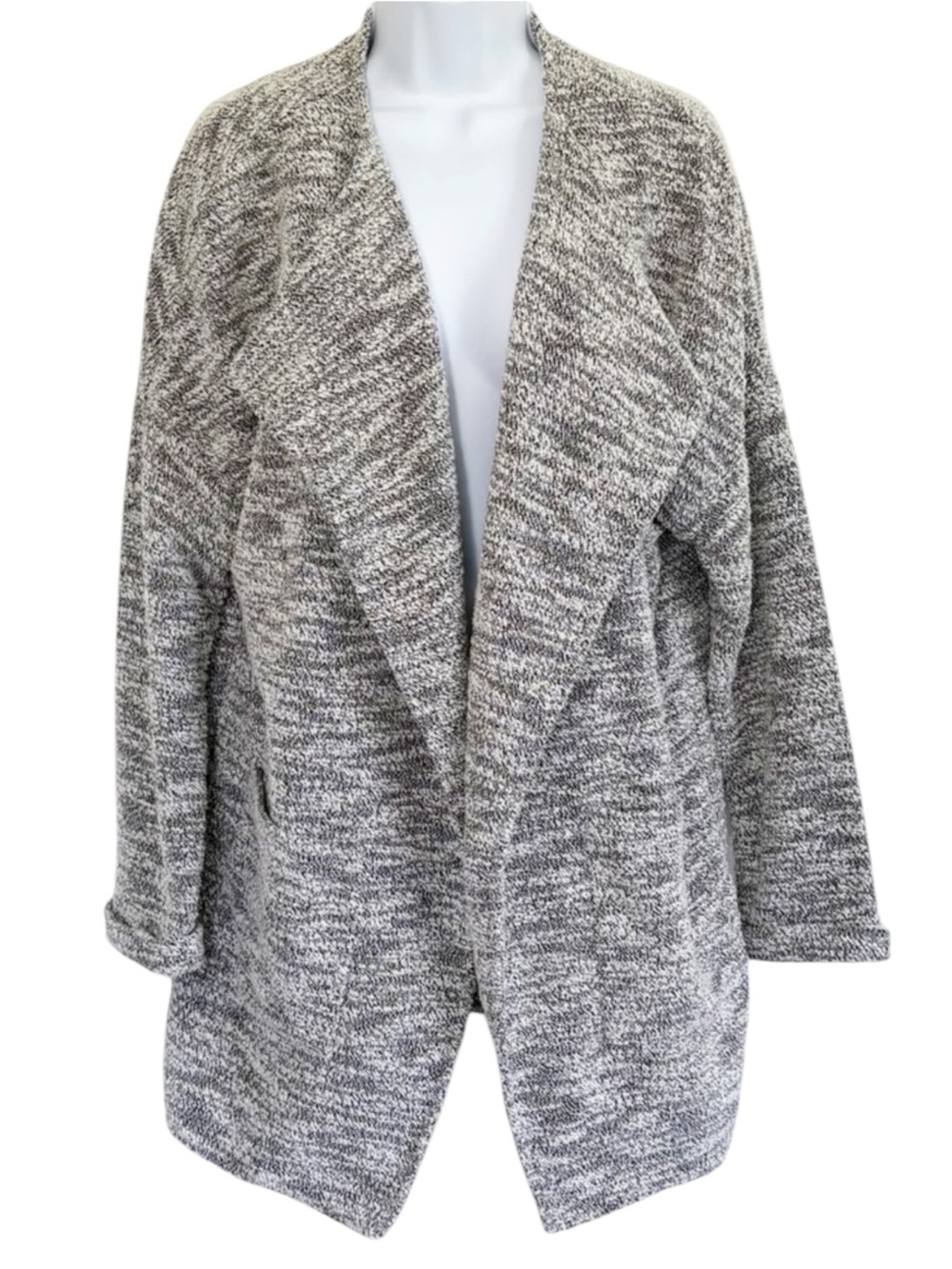 ASTR THE LABEL Black White Marled Open Front Cardigan Tweed Sweater Jacket L